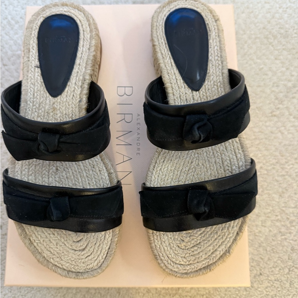 Alexandre Birman Clarita Mixed Leather Espadrilles size 9 black